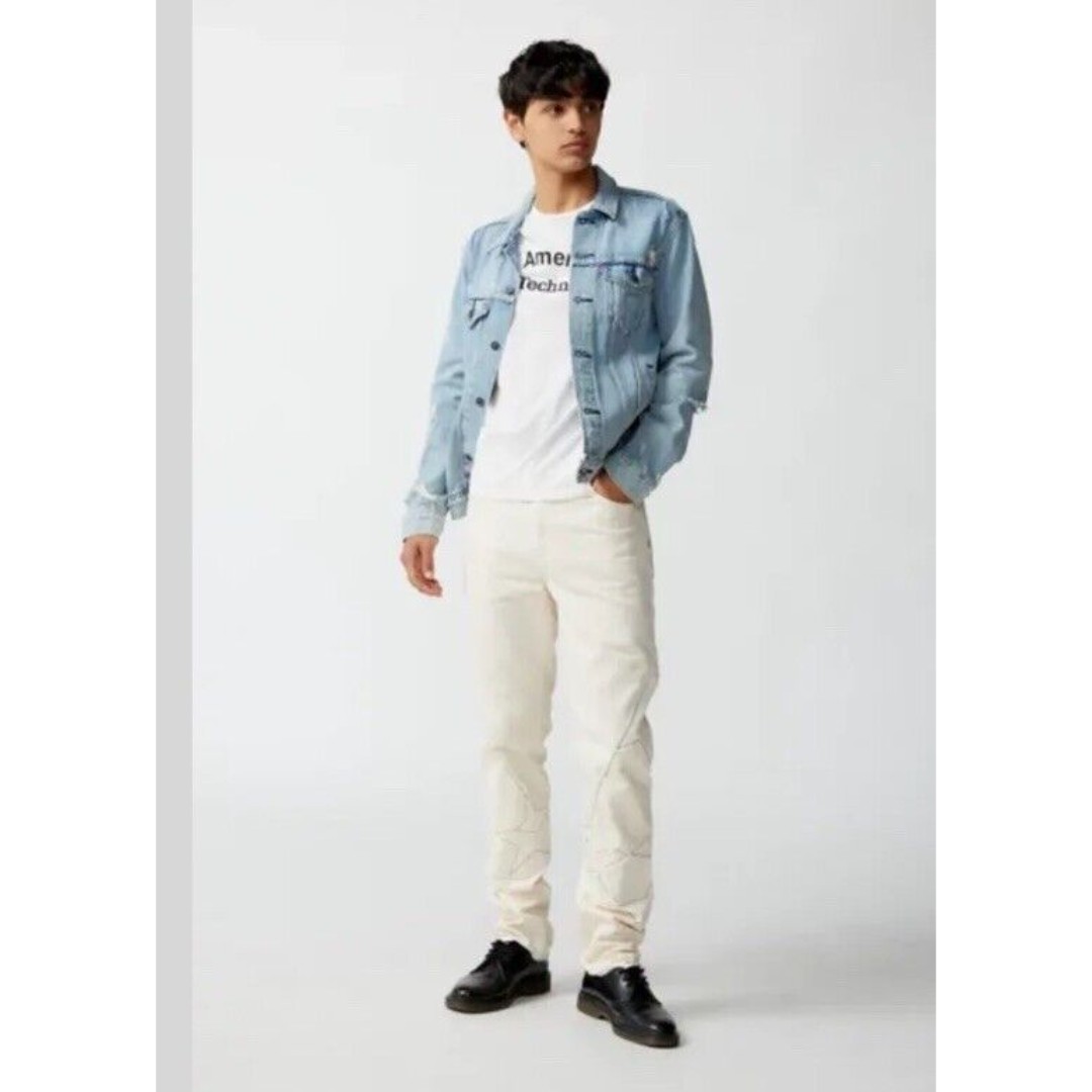 BDG Patchwork Stars Raw Hem Sneaker Stack Fit Jeans Ivory Mens 28Wx33L NEW