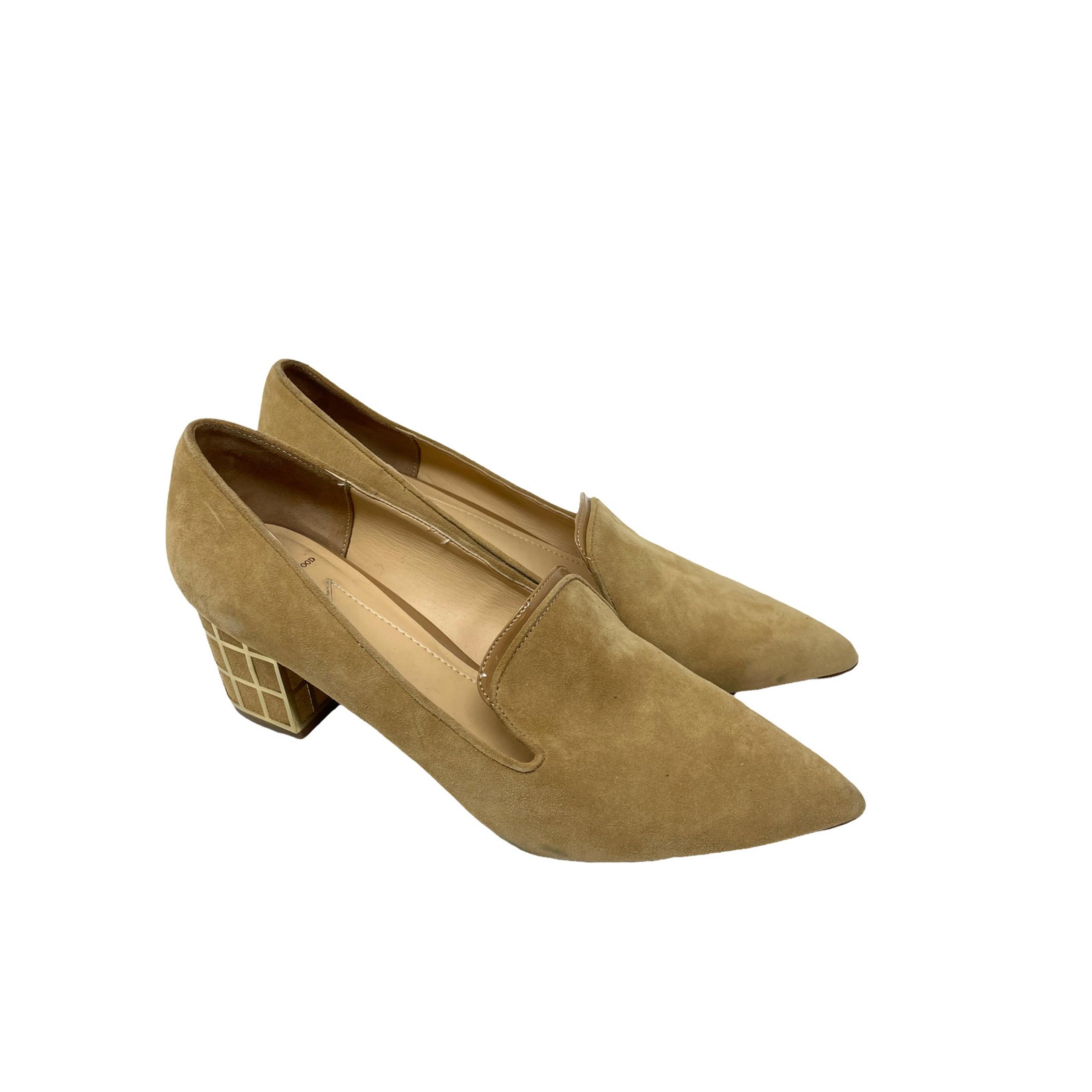 B Brian Atwood Pumps Womens 10 Karina Heels Tan Suede Embellished Pointed Toe