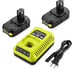 Energup 2Pack 18Volt P102 Replace for Ryobi 18V Batteries and Charger Combo 3.5A
