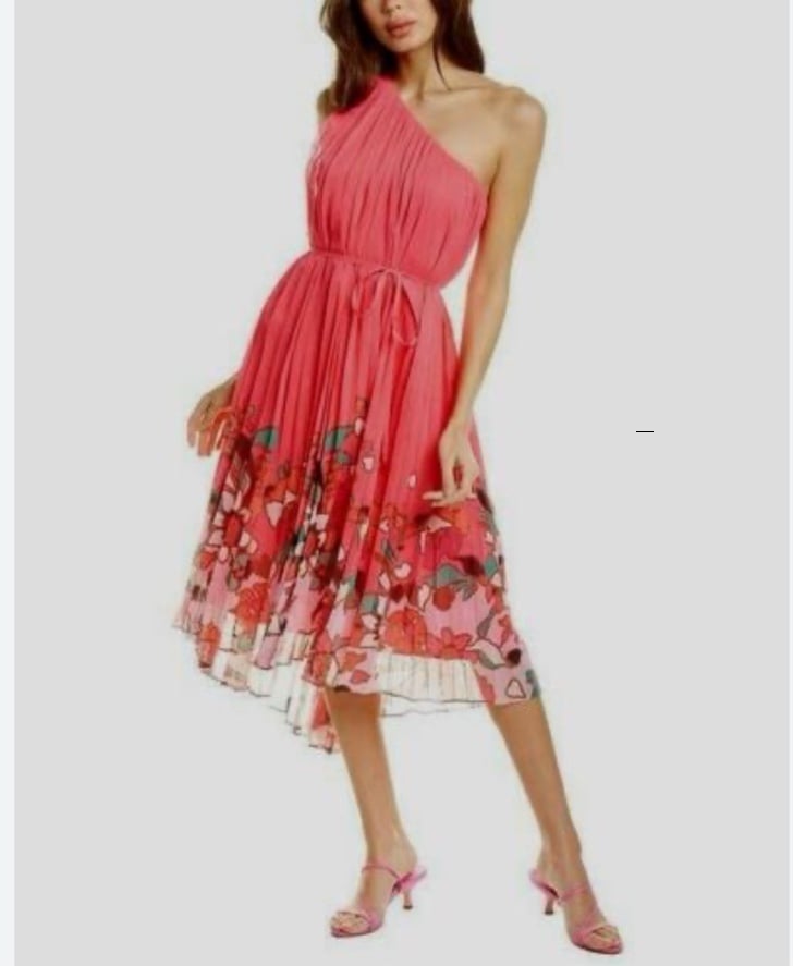 Ted Baker Pink Piñata One-Shoulder Midi Hi-Lo Dress
