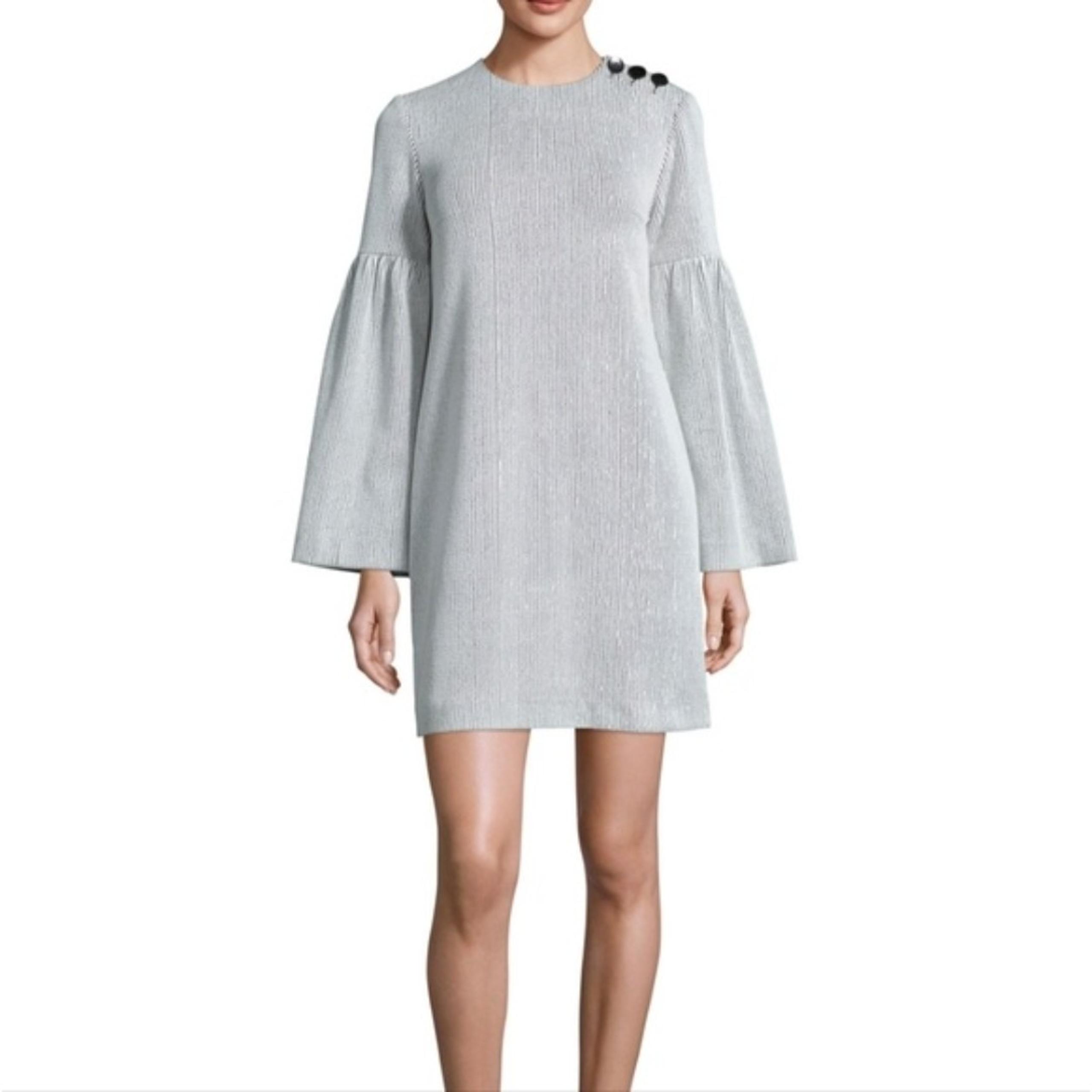 Tibi Crinkle-Knit Bell-Sleeve Shift Dress