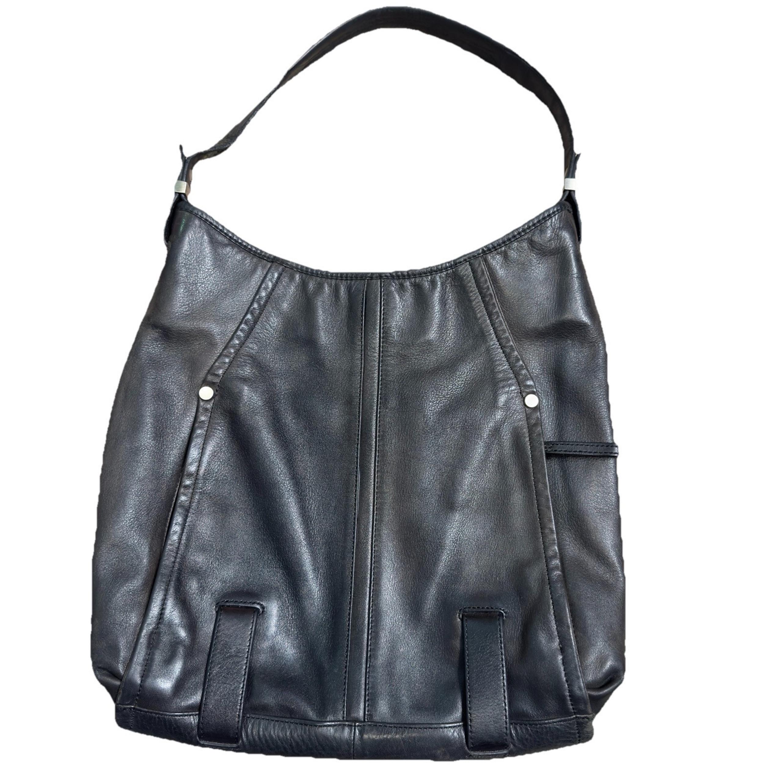 perlina new york leather handbag, Black Shoulder Bag W/ Outside Pockets