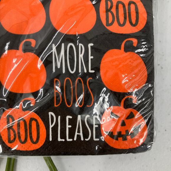 Unique Black Orange Pumpkin More Boos Please Halloween Drink Desert Napkins