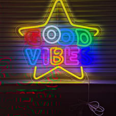 Good Vibes LED Neon Sign, Colorful Star Neon Sign for Wall Decor 15.7*15.7''