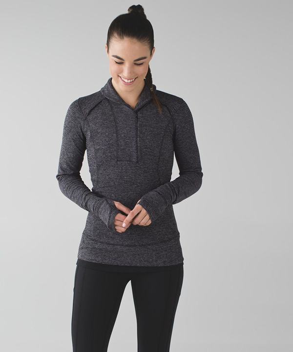 Lululemon Think Fast Pullover Sweatshirt Mini Check Pique Black Heathered Sz.6