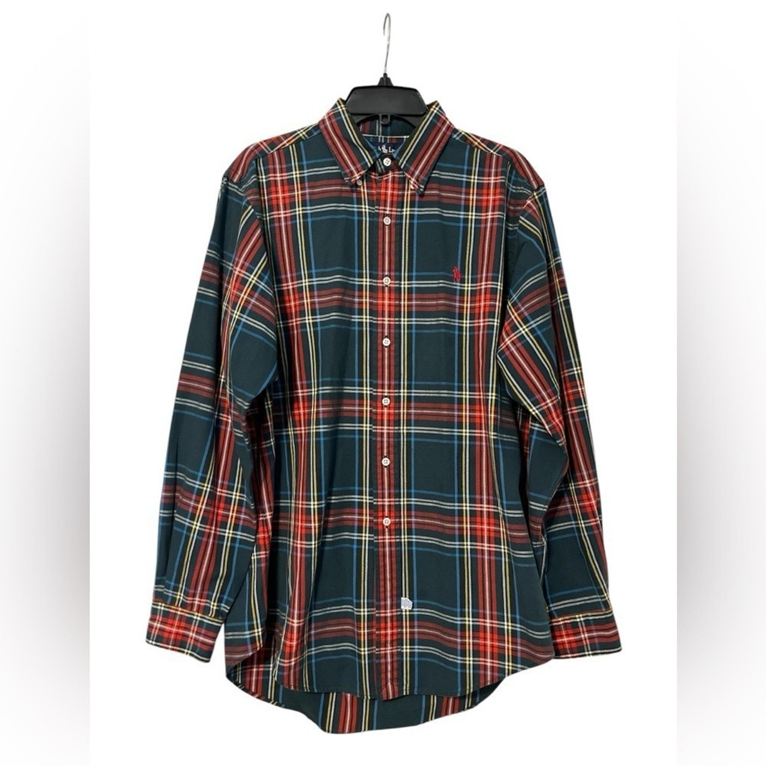 Men's Ralph Lauren multicolor plaid button up dress shirt—size large