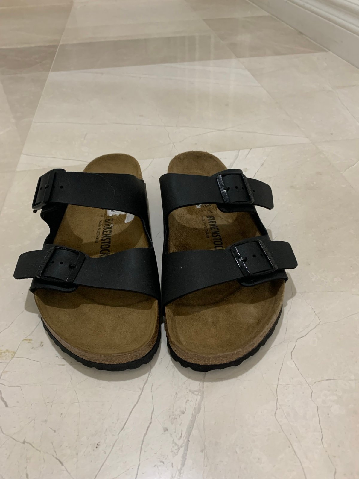 Birkenstock Arizona Distressed Leather Slide Sandals Size 43
