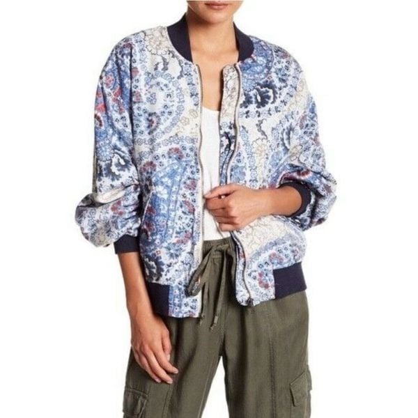 FREE PEOPLE Day Tripper Paisley Lightweight Bomber Jacket, Small fits Medium