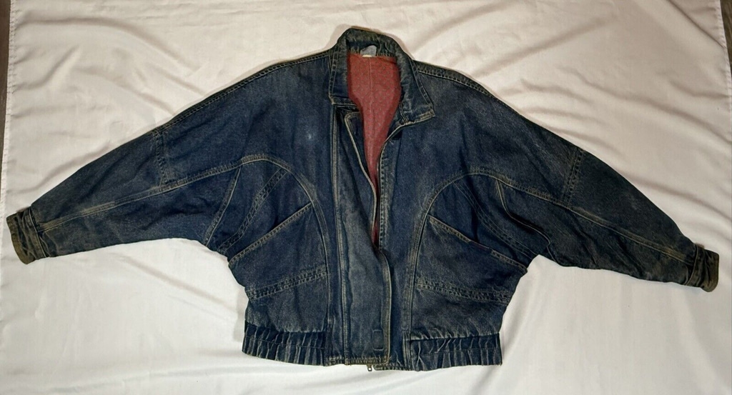 Vintage Jordache Jean Jacket Med Blue 80s Lined Batwing Sleeve Denim