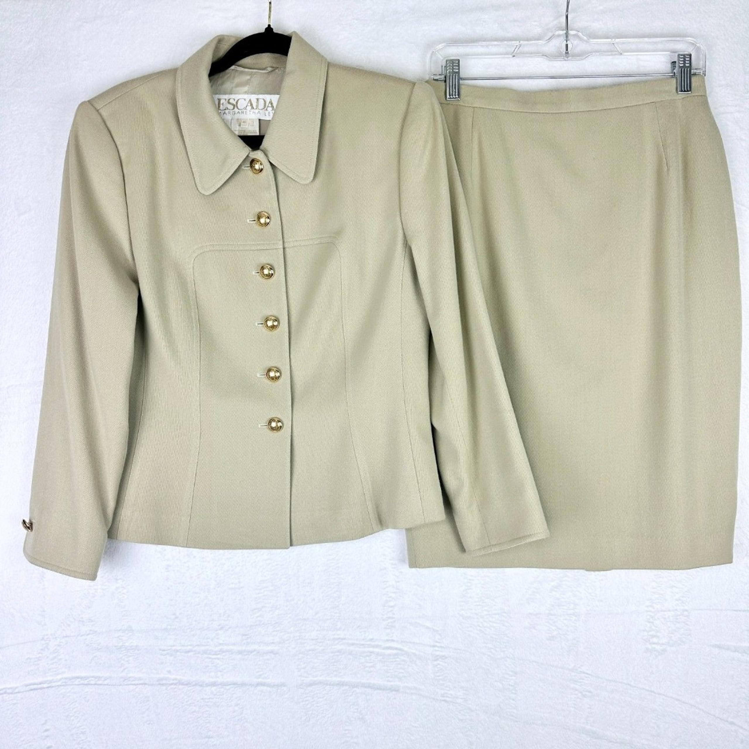 Escada Margaretha Ley Vintage New Wool Skirt Suit 2 PC Size EU 40 US 10 Tan