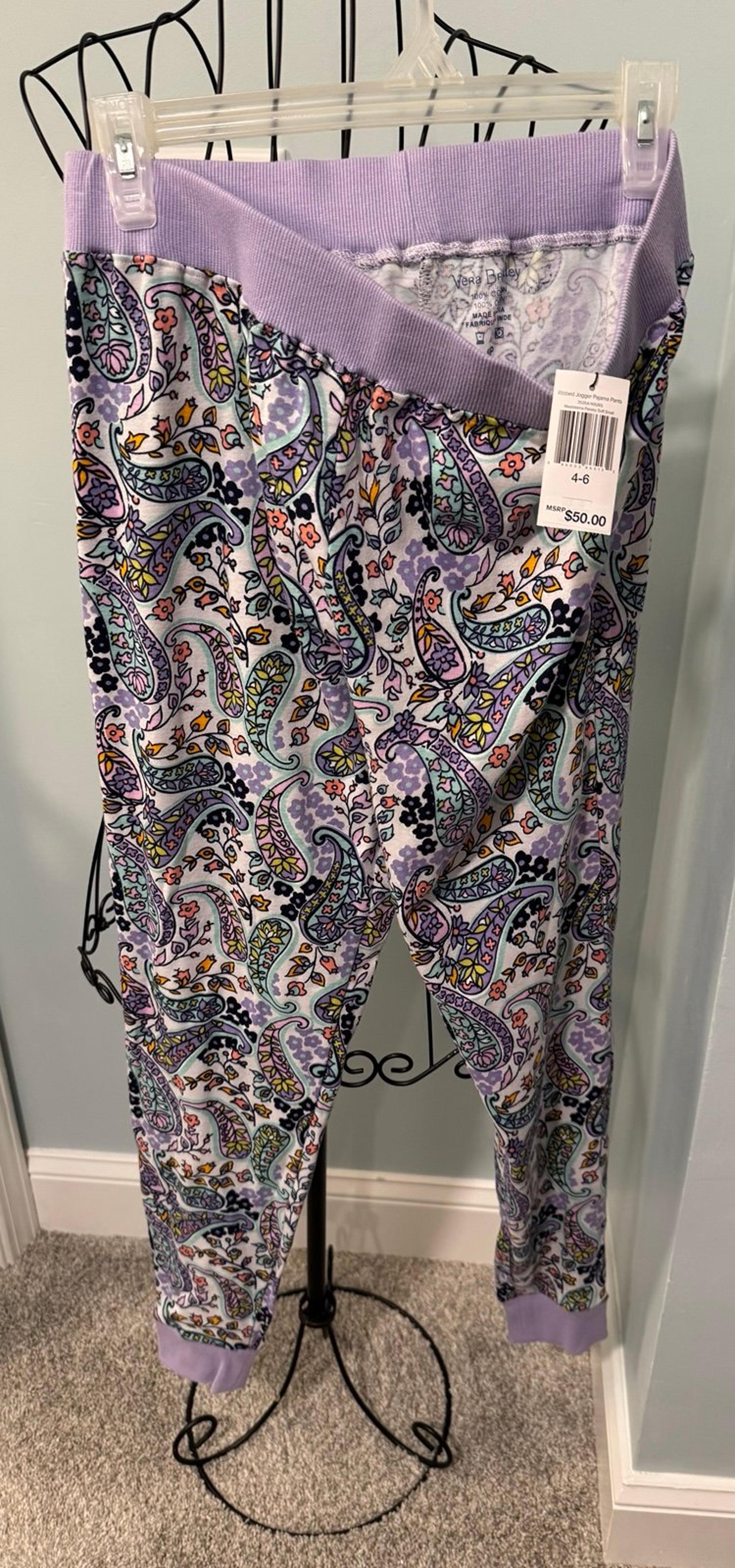 NEW Vera Bradley Maddalena Paisley soft Small S pajama jogger pants Women Purple