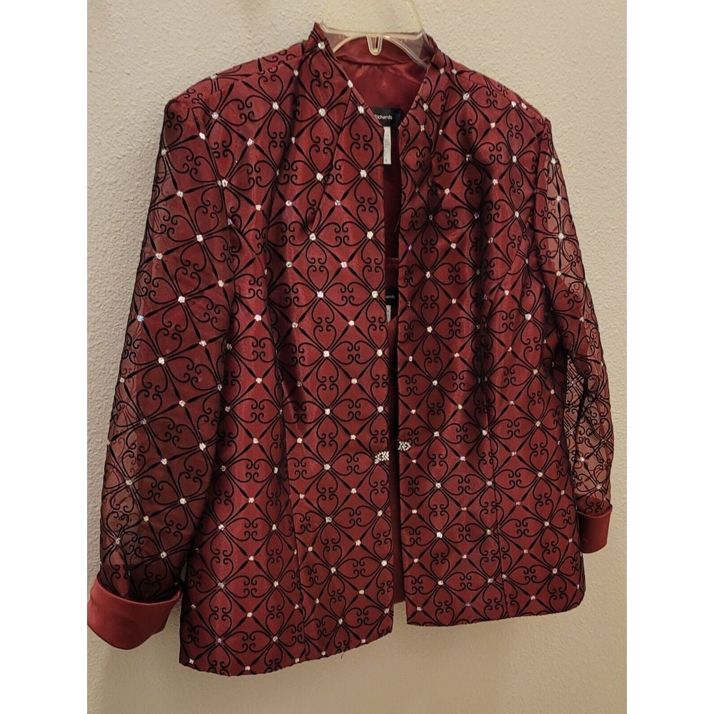 R&M Richards Women 16 Red Sleeves Top. Long Sleeved Jacket. Black/silver Design