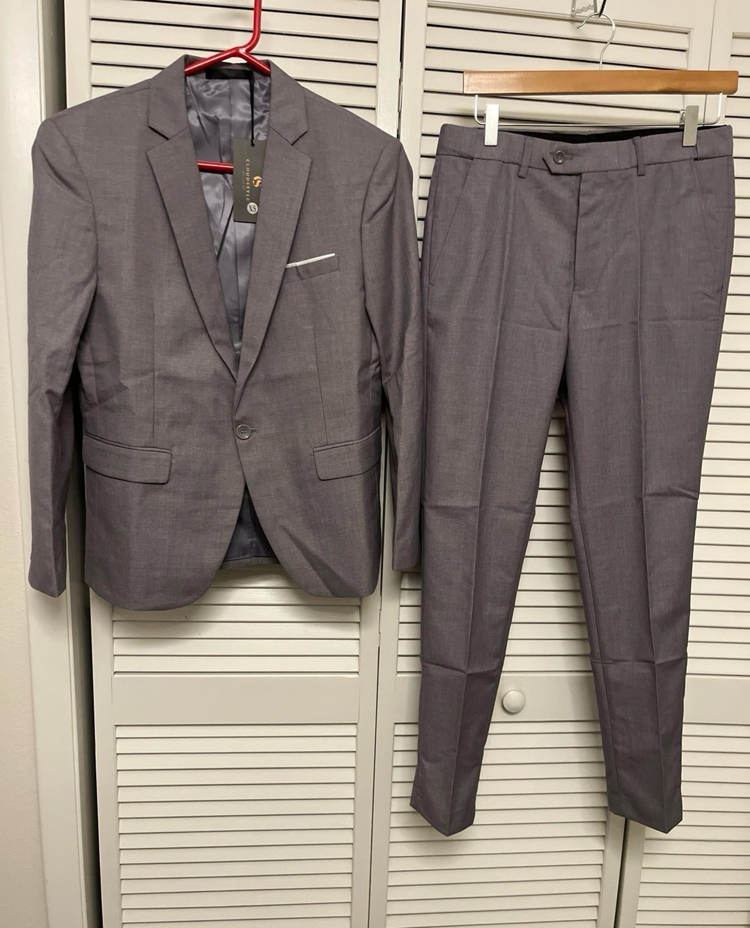 Cloudstyle New Grey Men's 2-Piece Suits Slim Fit 1 Button Dress Suit Jacket Blaz