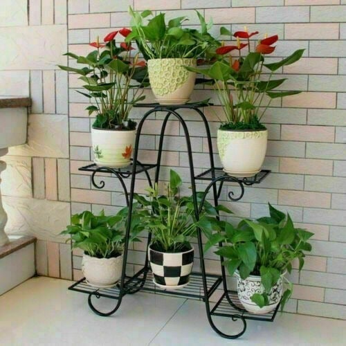 Metal 6 Tier Indoor Outdoor Plant Stand, Heavy Duty Stand