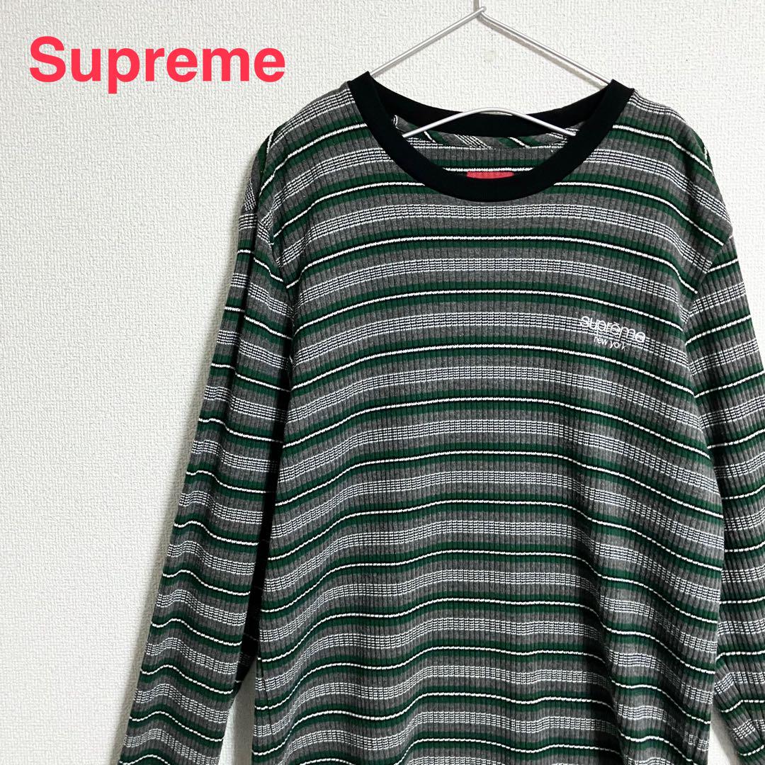 Popular L size Supreme Embroidered Logo Border Waffle Long Sleeve T-Shirt, Excellent Condition