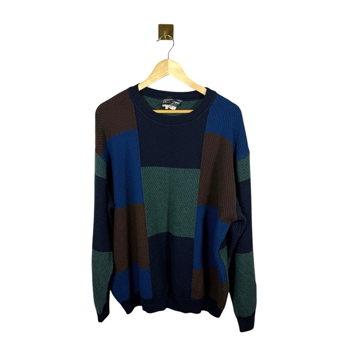 VINTAGE Salvatore Ferragamo Men’s Wool 3D Knit Colorblock Sweater Size XL