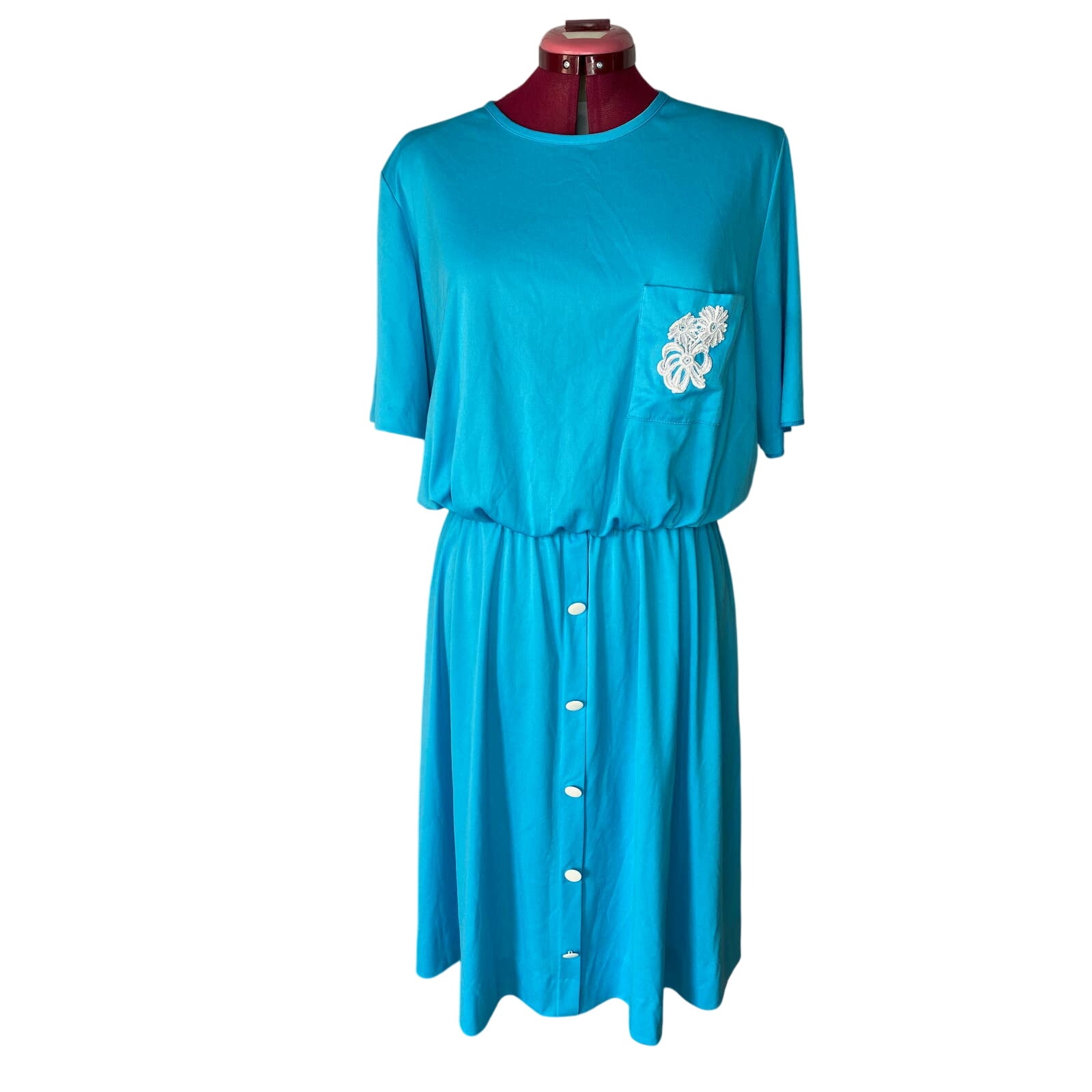 dress 1980s knit lace detail blue