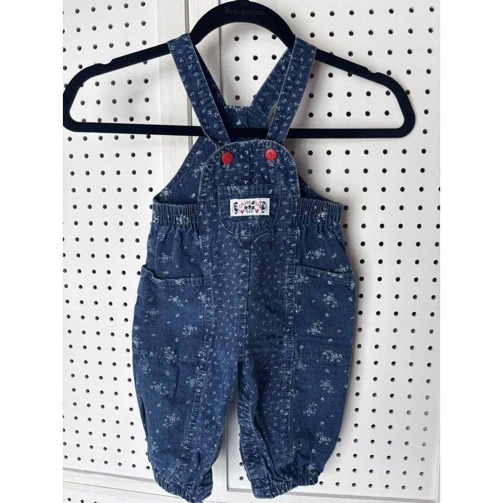 Vtg Oshkosh B Gosh Overalls Denim Vestbak Blue Floral Gardeners Print 18M USA