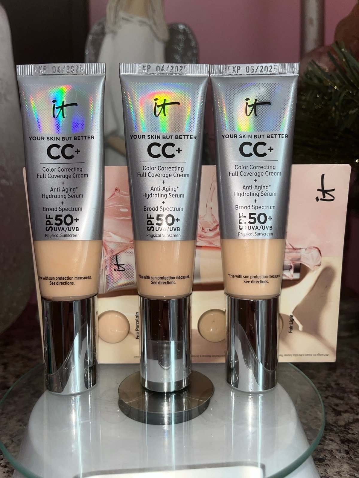 3X IT Cosmetics CC+ Cream Full Coverage Foundation Bundle Fair Porcelain