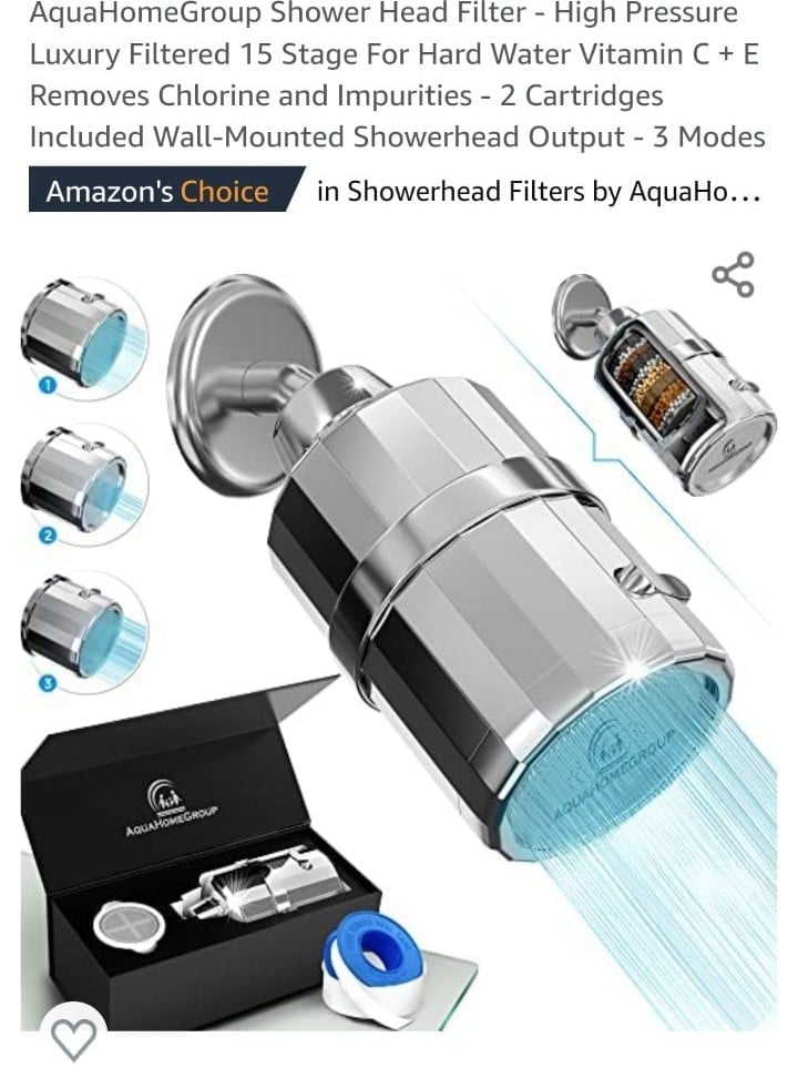 AquaHomeGroup Luxury Filtered Shower Head Set 15 Stage Shower Filter for Hard Wa
