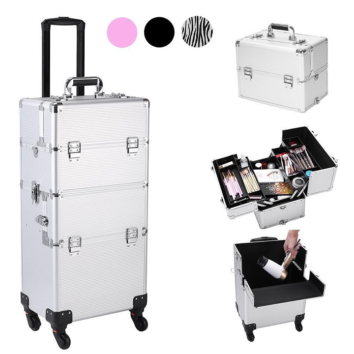 Professional 3 in 1 Makeup Vanity Travel Case Beauty Cosmetics Carry Box Trolley
