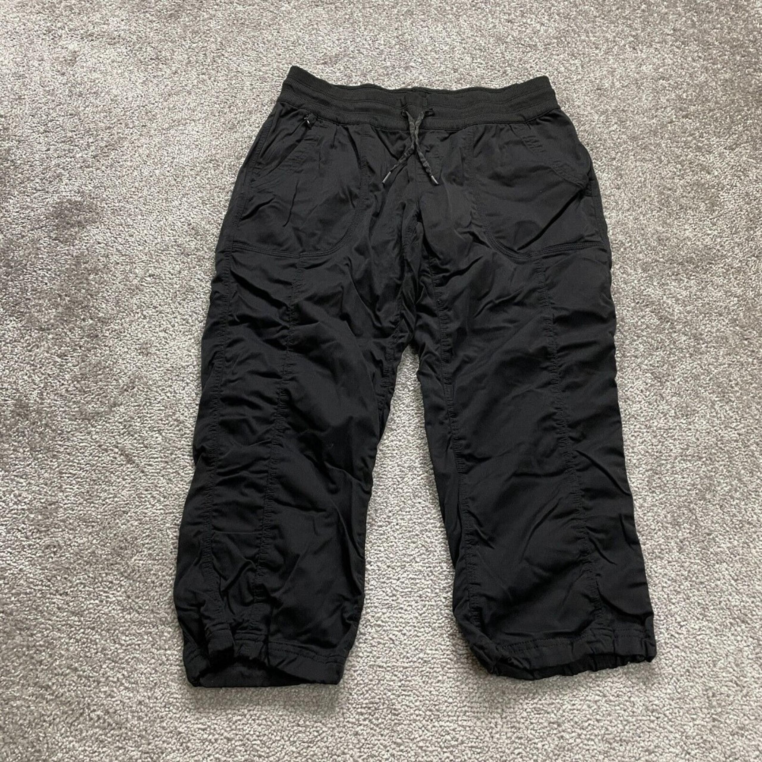 The North Face Cropped Pants Womens Medium Black Track Drawstring Pockets 31x21