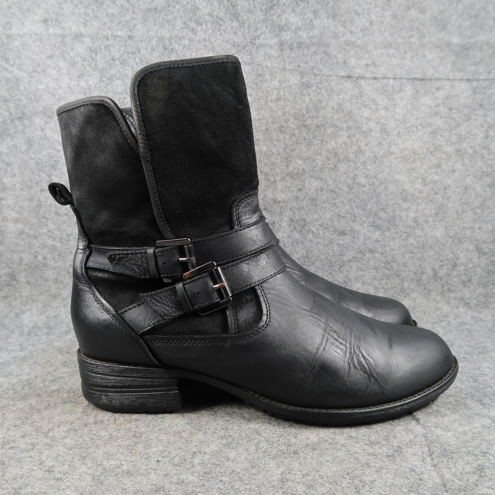 Blondo Shoes Womens 9.5 Boots Tula Waterproof Black Leather Buckle Straps Biker