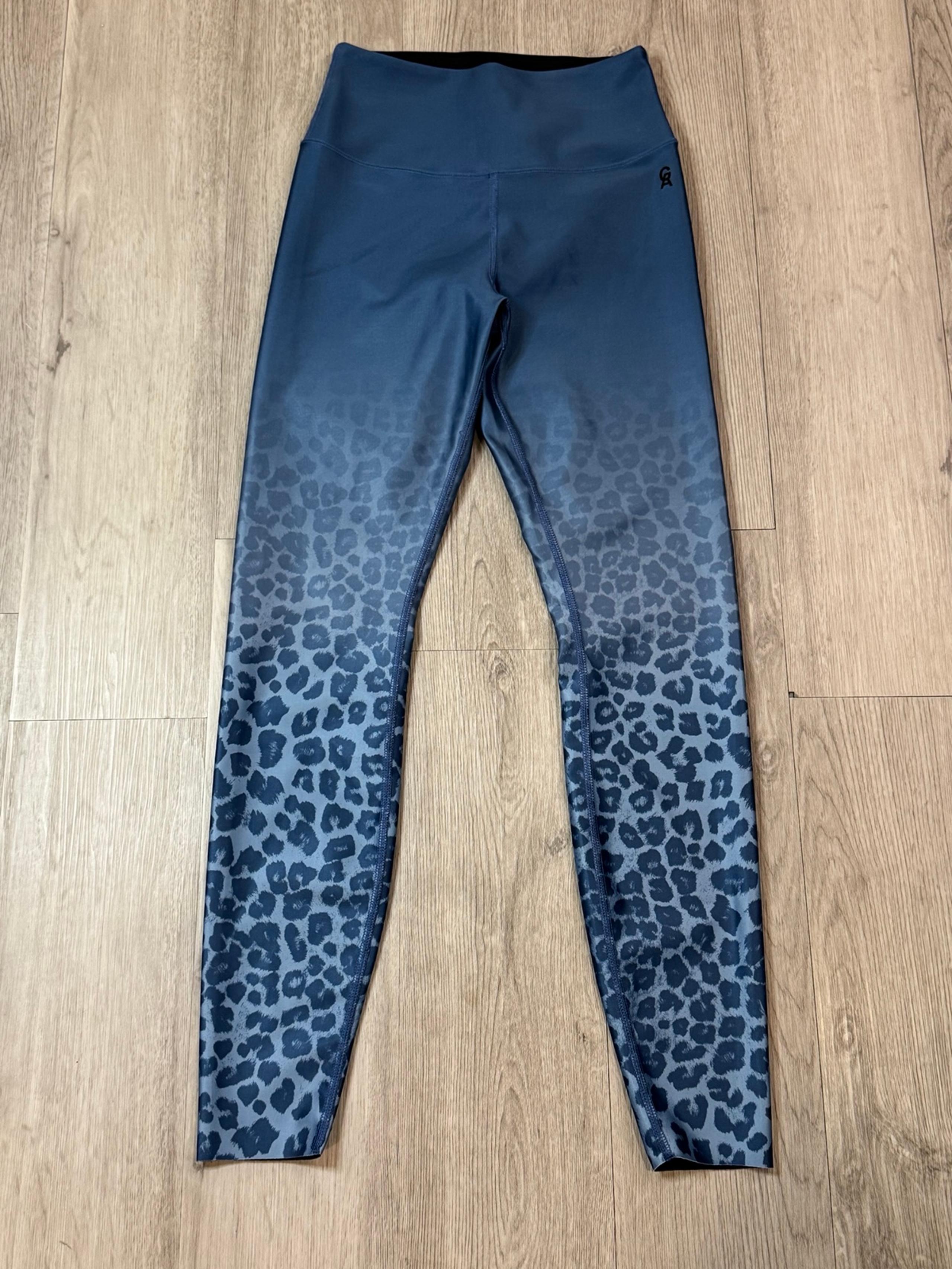Good American Women's Blue Cheetah Print High Waist Athletic Leggings Sz 1 Small
