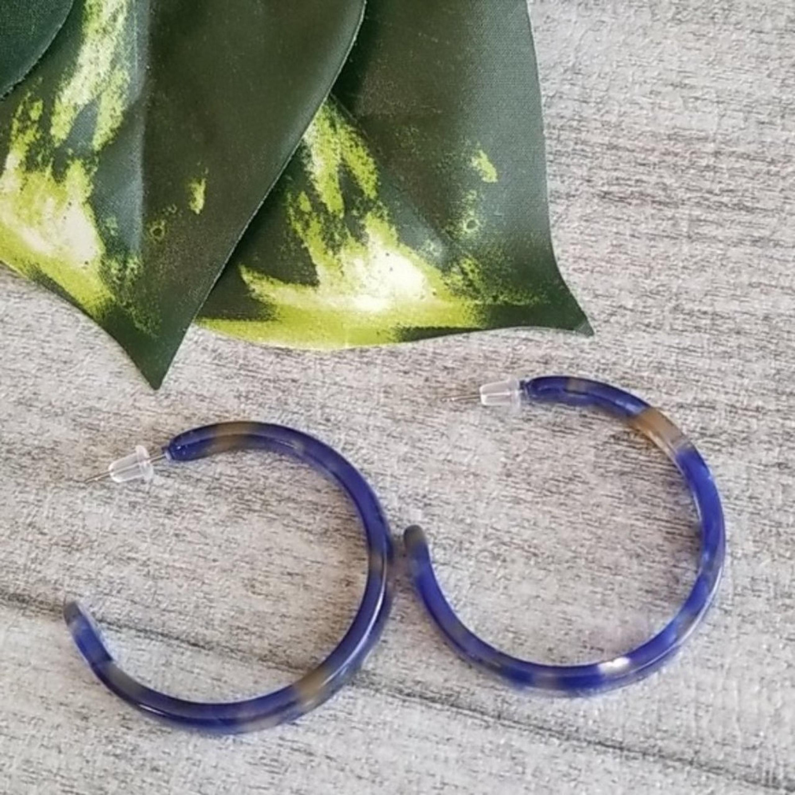 ZAD blue marbled resin hoop post earrings NEW