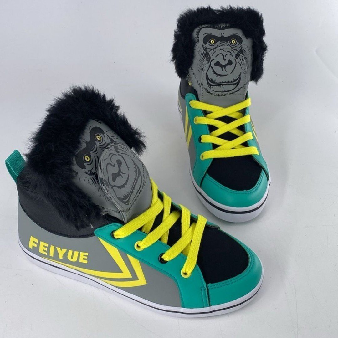 Feiyue Delta Mid Animal (Gorilla) Grey/Yellow/Green Youth Kids Sz 3 NIB