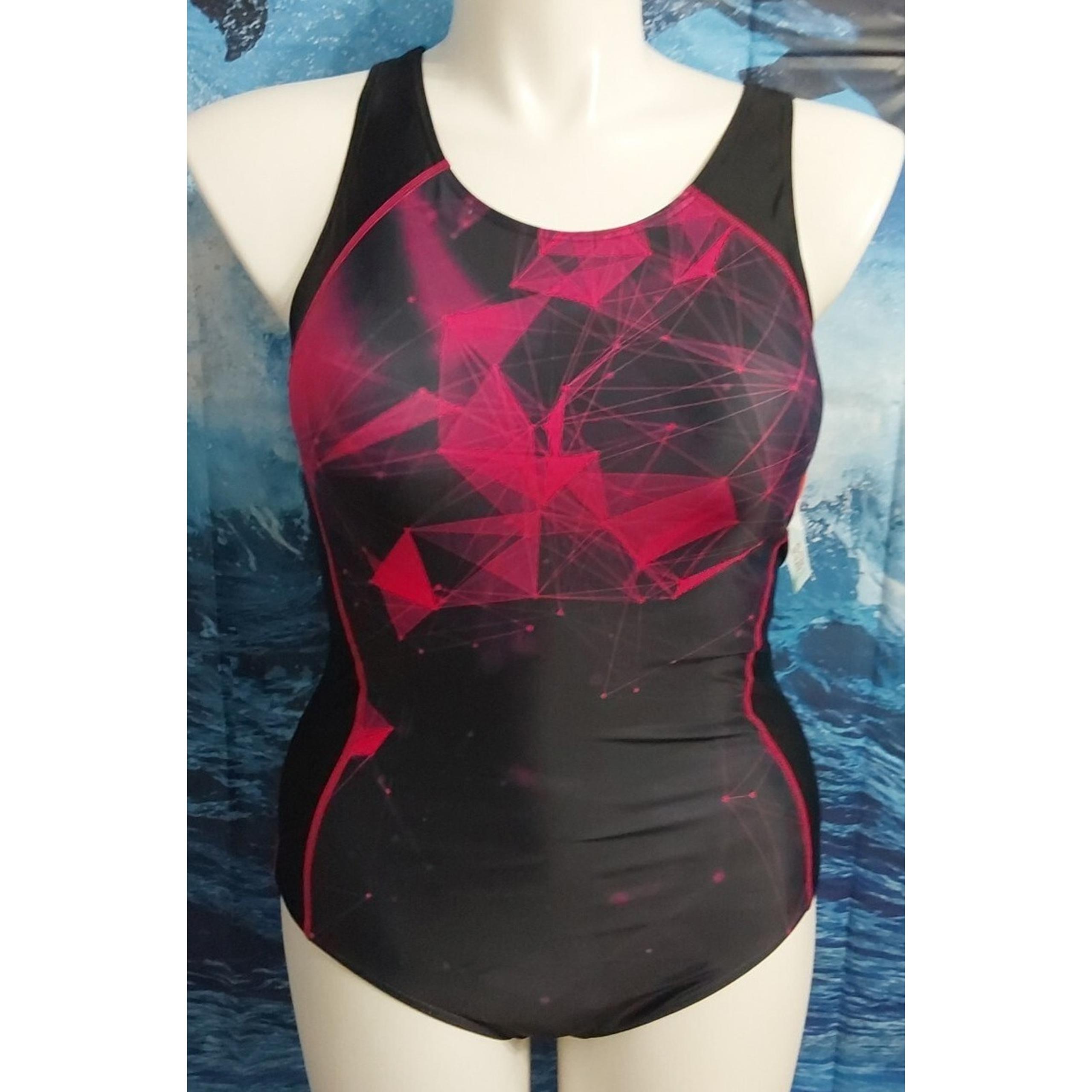 *NWT* Attraco Large UPF 50+ Black & Pink Sport Swimsuit #11P