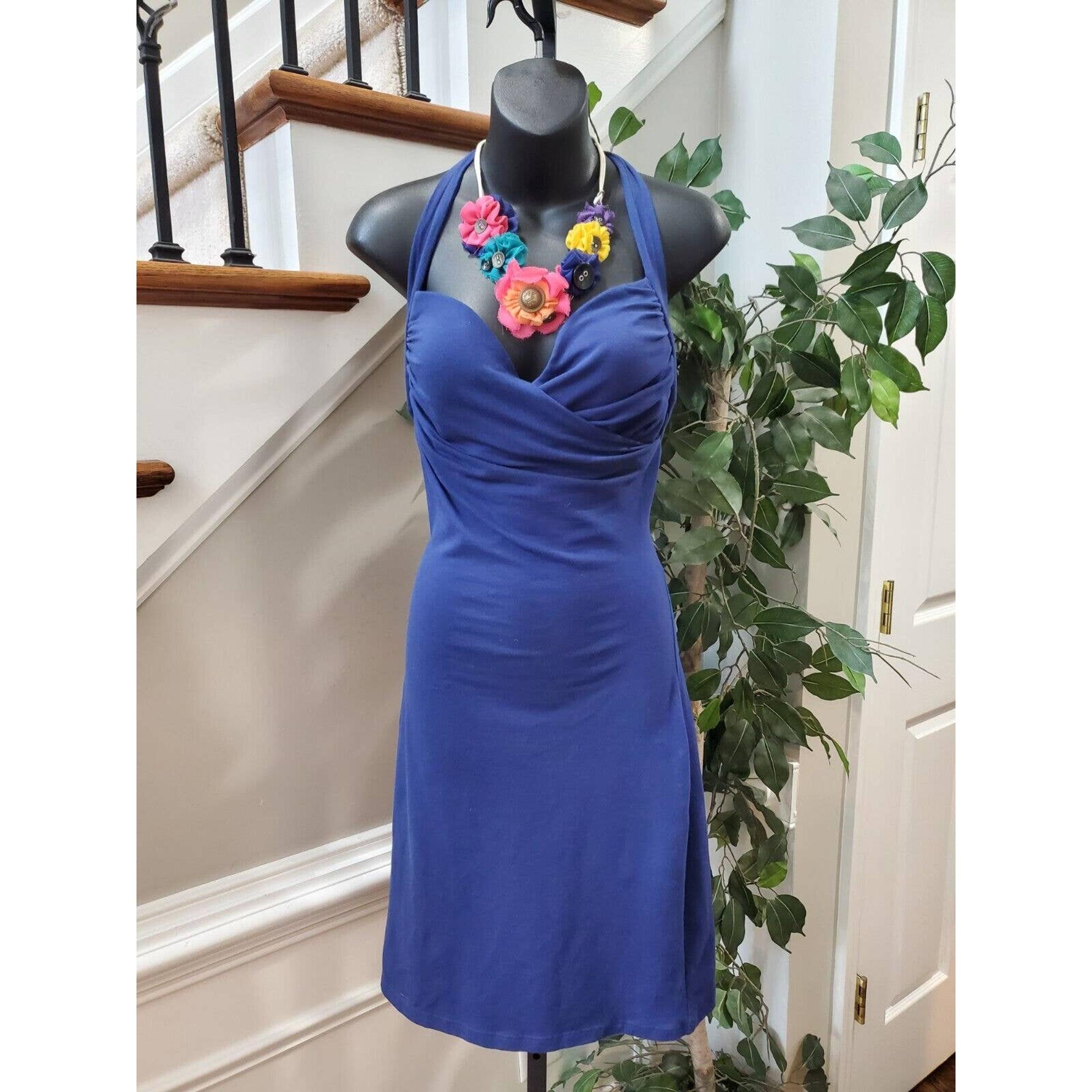 Victorias Secret Womens Blue Cotton Sleeveless Halter Neck Knee Length Dress 36D