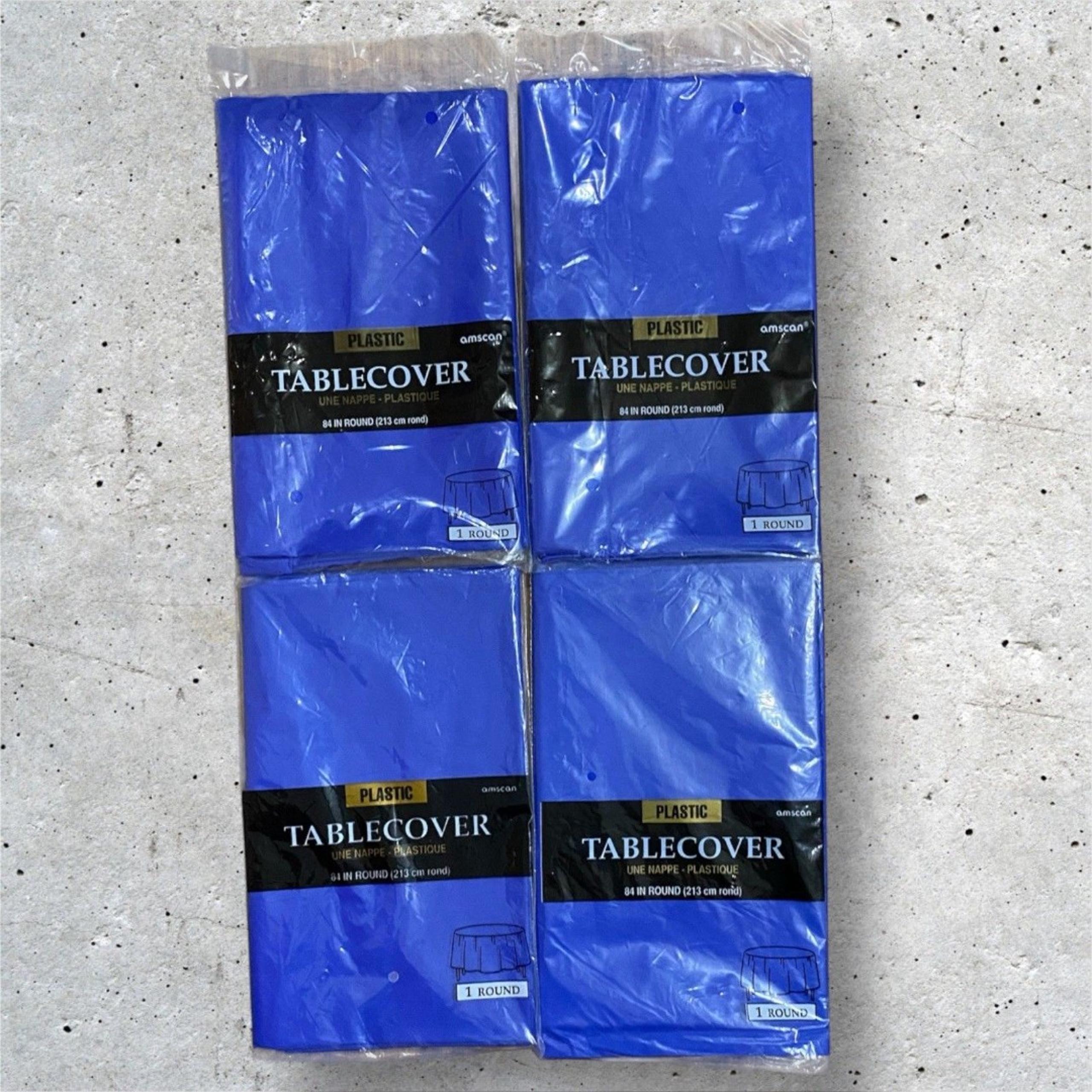 84 inch Round Disposable PLASTIC TABLE COVER Blue Set Of 4