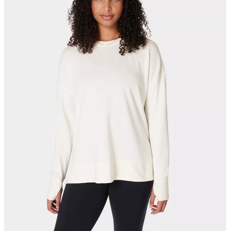 NEW SWEATY BETTY Lily White After Class Longline Pullover Sweatshirt Size 6