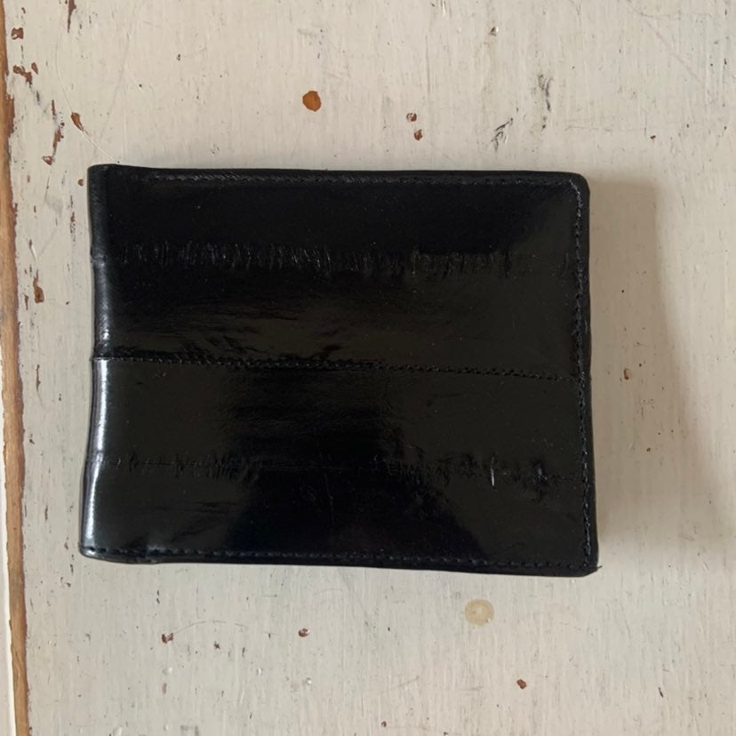 Genuine Eel Black Bifold Billfold Wallet Handmade
