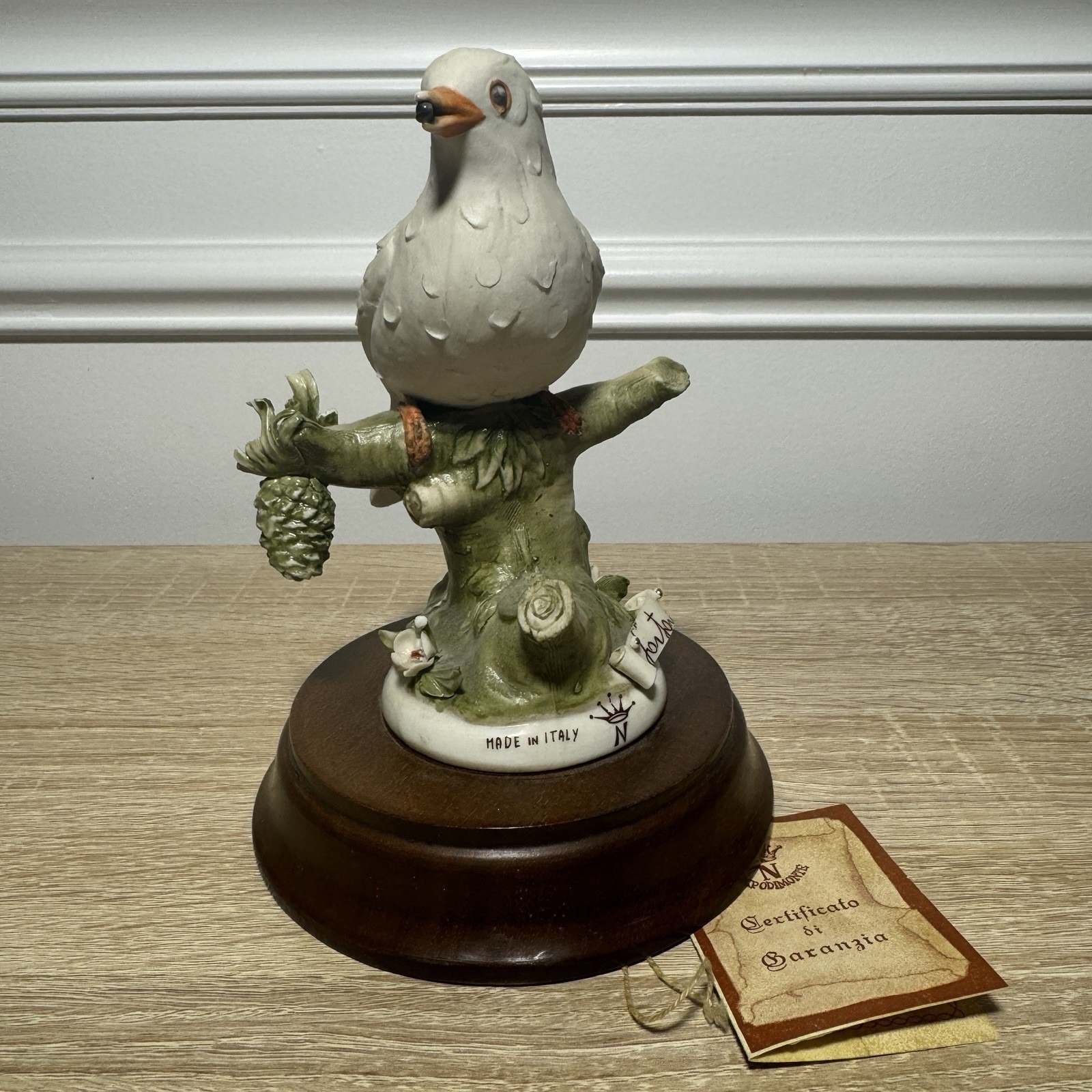 Vintage Capodimonte Dove Bird on Branch Figurine Made In Italy
