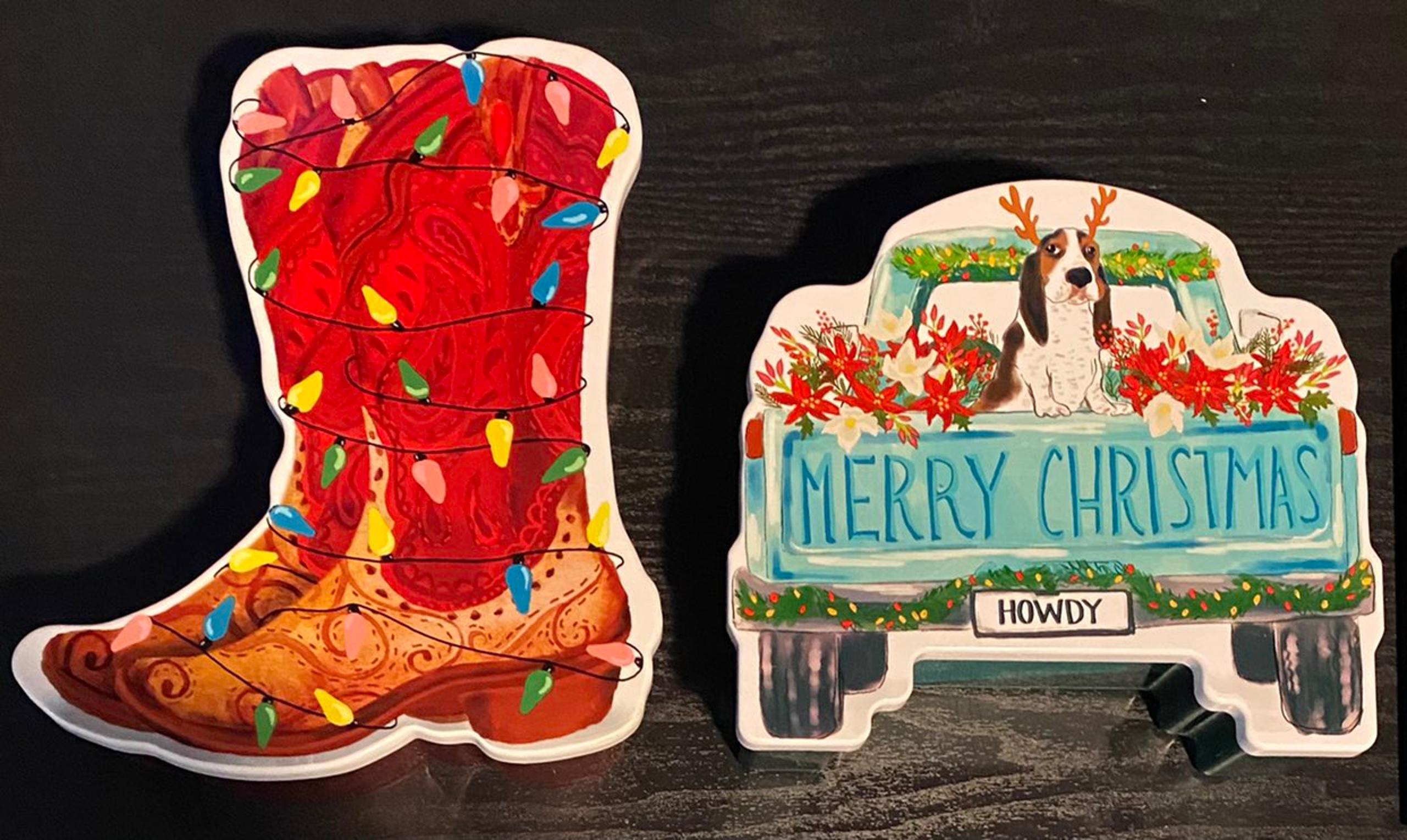 Pioneer Woman Christmas Truck Boot Cookie Treat Storage Container New. Lot of 2.