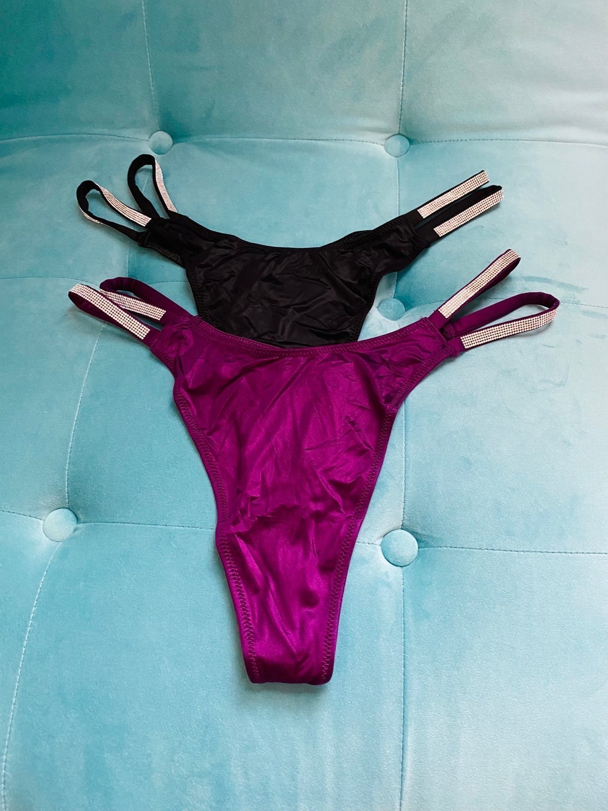 Victoria’s Secret Double Rhinestone Strap Thong Panty Set Medium