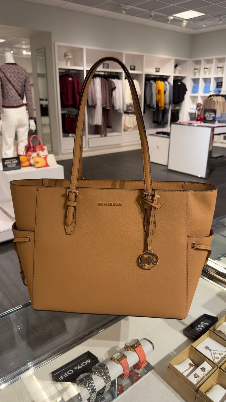 Michael Kors Saffiano Leather Tote Laptop Bag Handbag Purse Beer