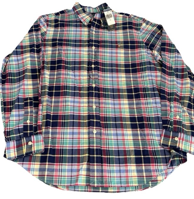 NWT Ralph Lauren Cotton Plaid Button Down Shirt Classic fit  Men’s Large  Cotton