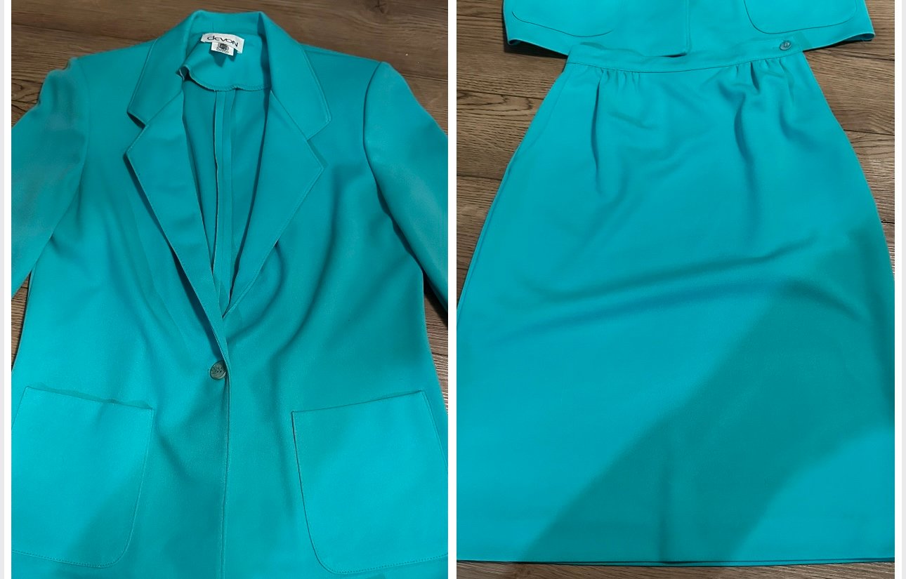 Vintage women’s size 10 petite Devon the petite concept aqua blue skirt suit