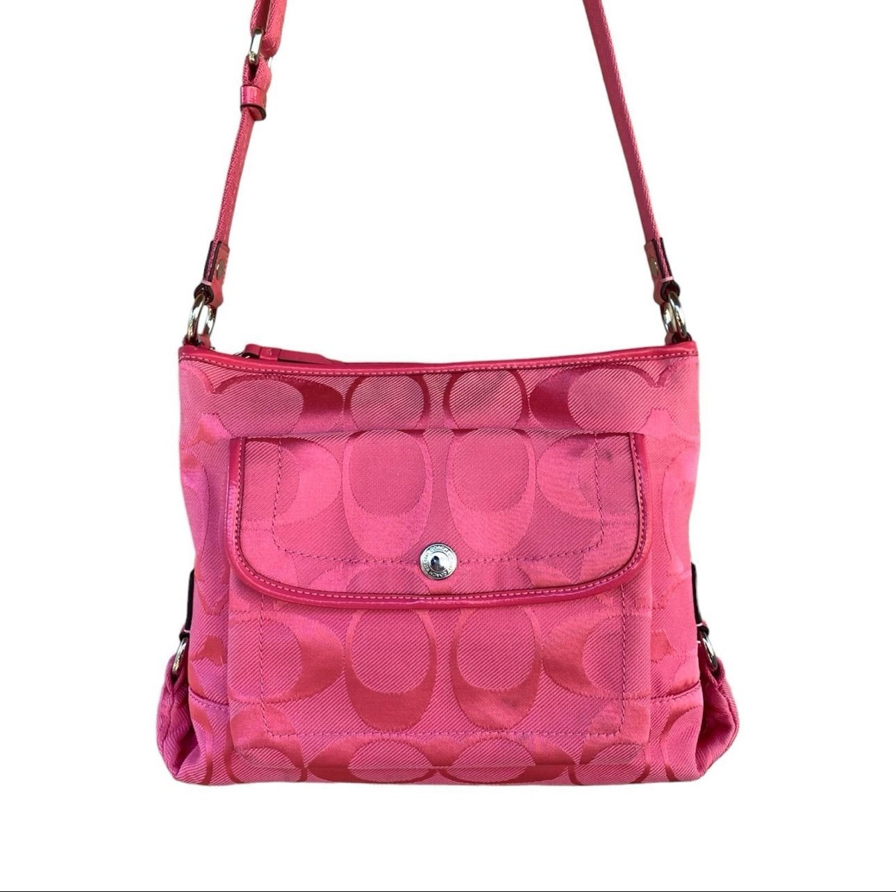 Coach Poppy Kyra Daisy Pink Signature Canvas Crossbody Bag Jacquard Purse F16650