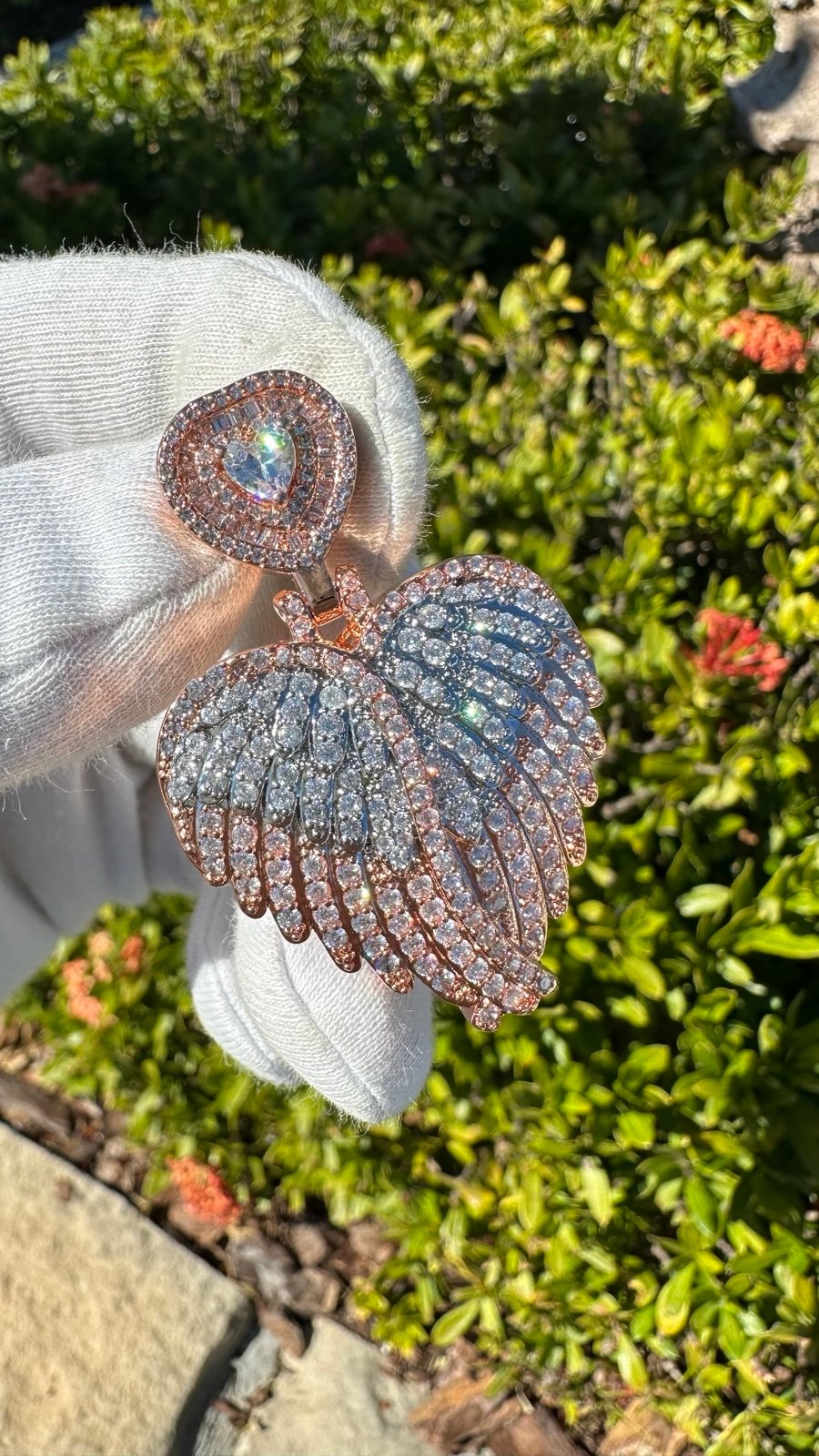 Iced Out Heart Shaped Rose Gold Pendant Comes With 24” Rope Chain