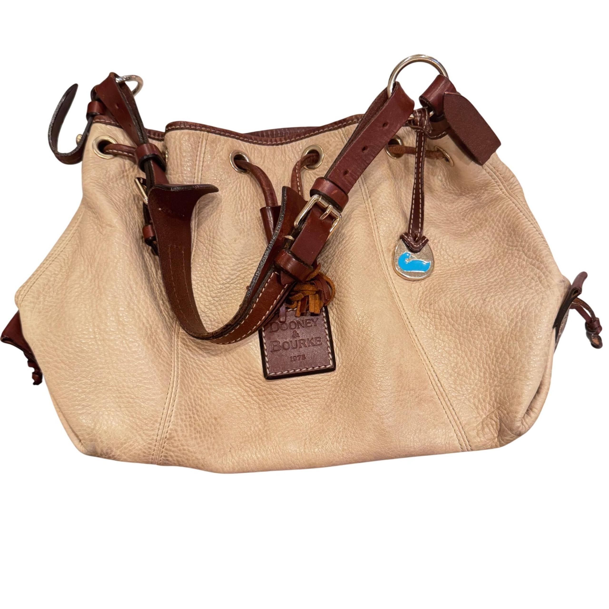 Dooney & Bourke Drawstring Bucket Bag Leather toffee 10x13x6" needs restoration