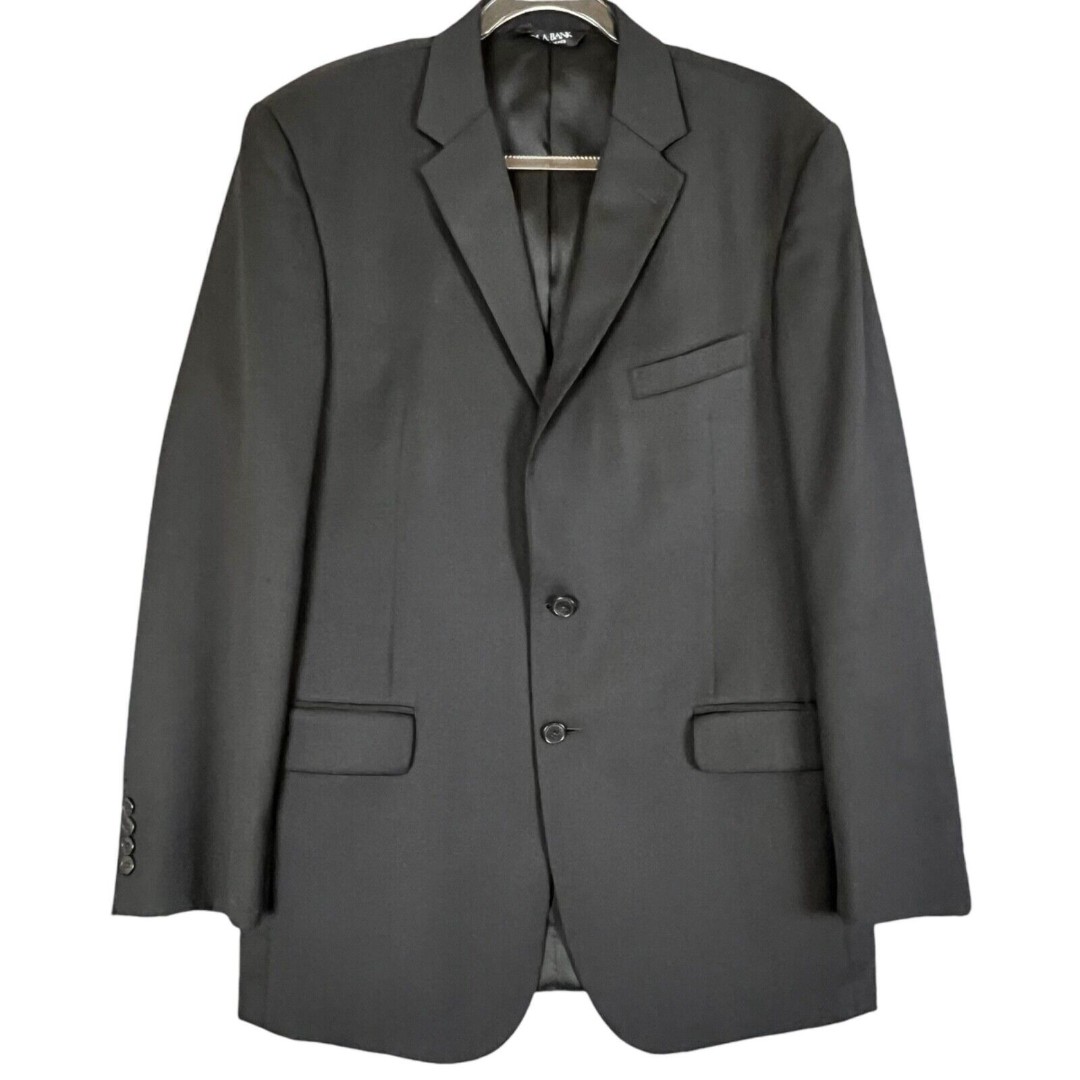 Jos A Bank Traveler’s Collection Tailored Fit Jacket Sport Coat 42LG Black Dual