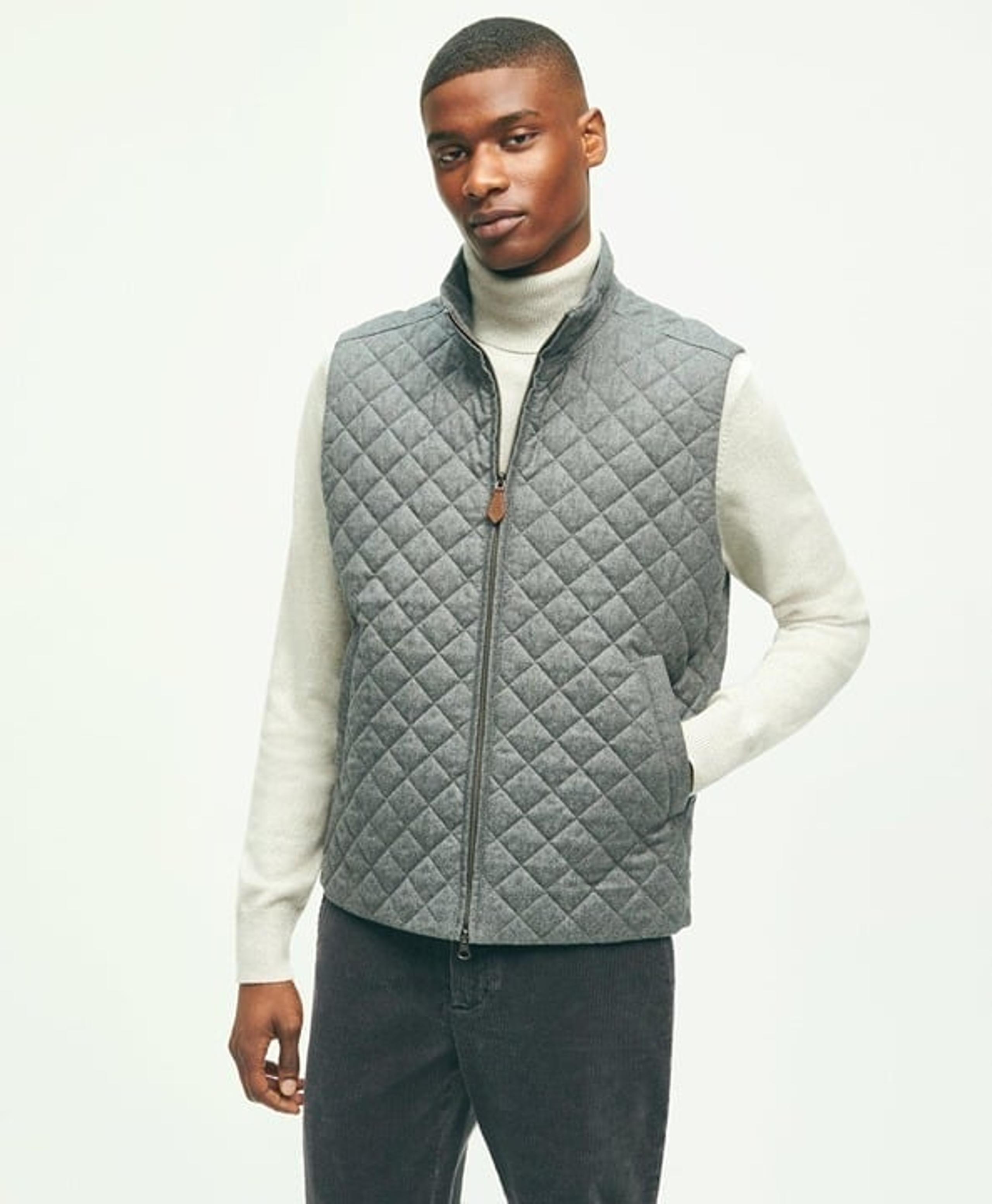 Brooks Brothers Men's Size Small Grey Wool Down Diamond Quilted Vest NWT $348