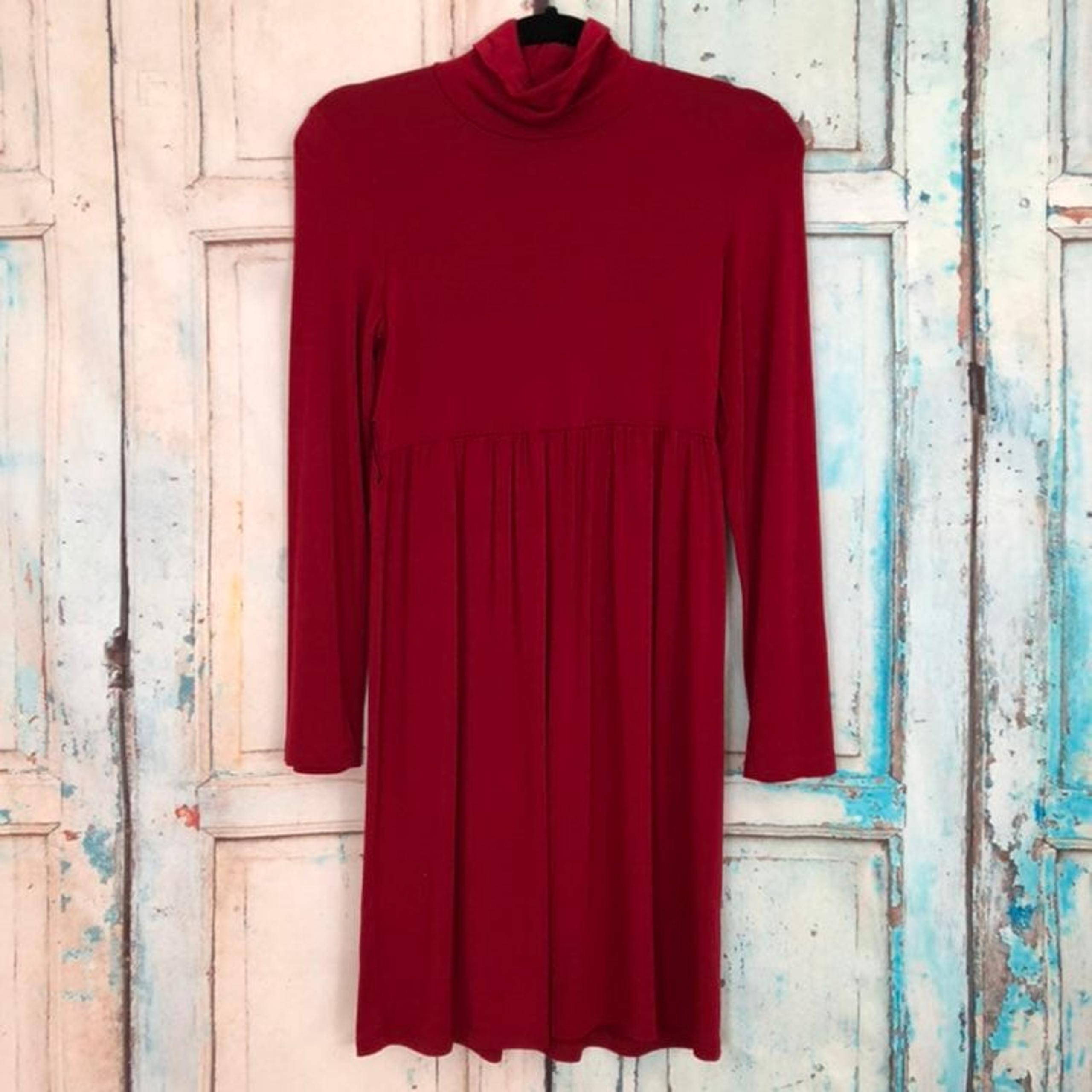 Papaya Red Turtleneck Long Sleeve Dress