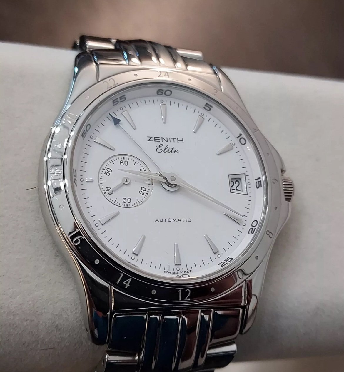 ZENITH ELITE GMT AUTOMATIC 37MM MENS WATCH WHITE DIAL BRACELET 90/010030 682