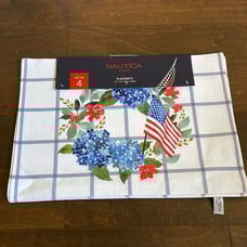 Nautica Americana 4 Placemats Plaid Red White Blue Stars Stripes