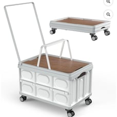 Rolling Crate with Wheels, Collapsible Rolling Crate with Wooden Cover, Foldable